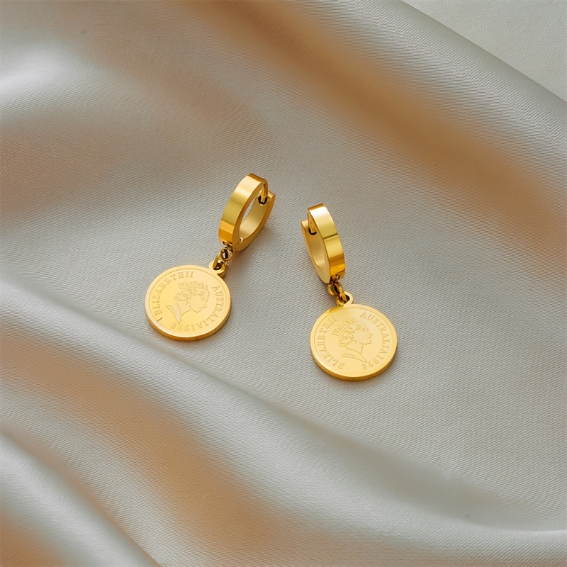 Circular Golden Stainless Steel Earrings for Men and Women